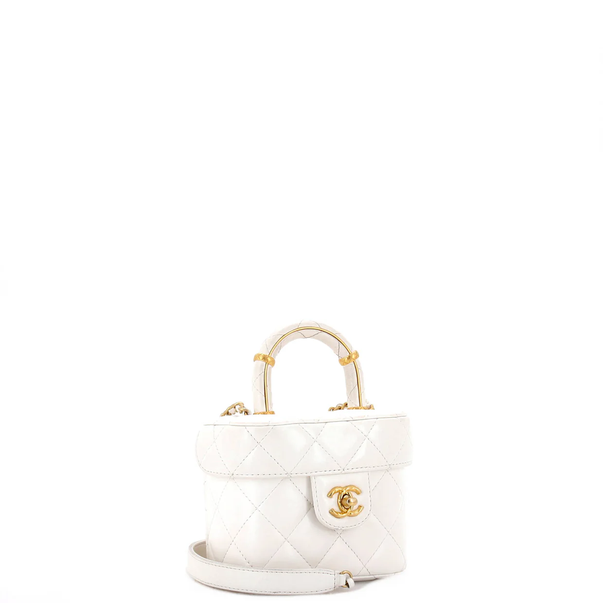 CC Top Handle Flap Vanity Case Quilted Lambskin Small - Deep Luxury