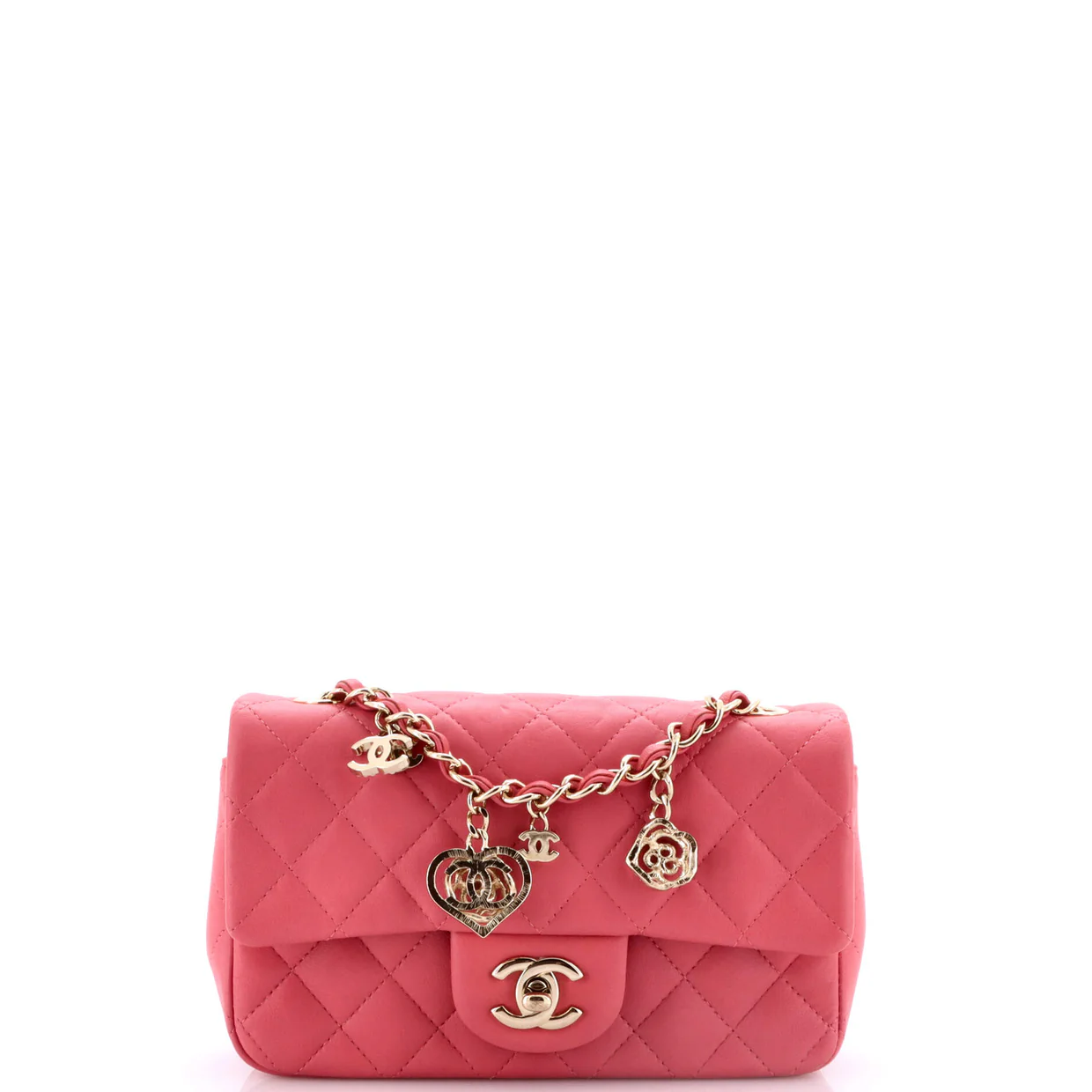 Valentine Crystal Hearts Flap Bag Quilted Lambskin Mini - Deep Luxury