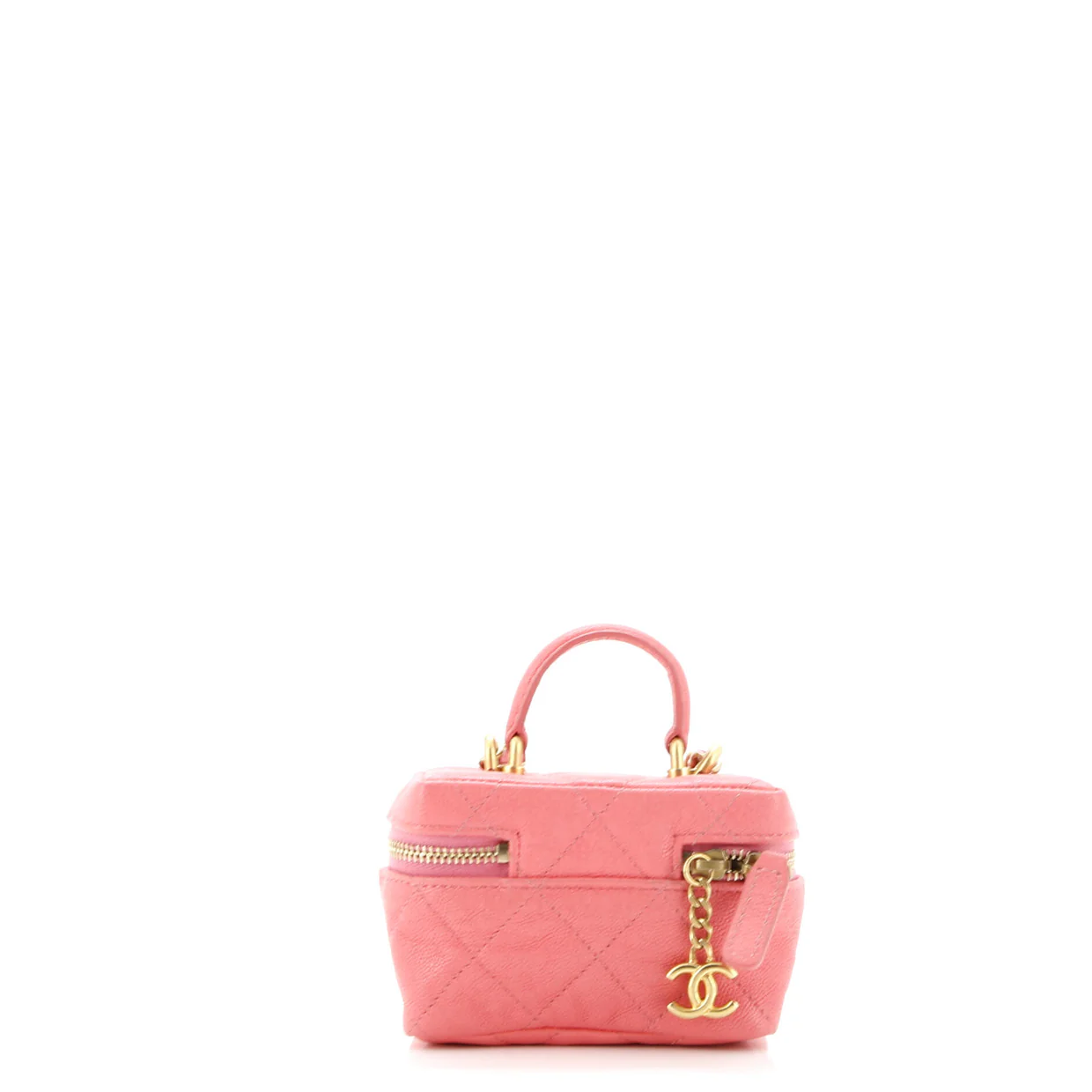 Top Handle Zip Around Vanity Case with Chain Quilted Caviar Mini - Deep Luxury