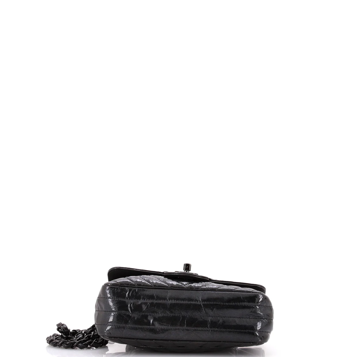 So Black Classic Single Flap Bag Chevron Crumpled Patent Mini - Deep Luxury