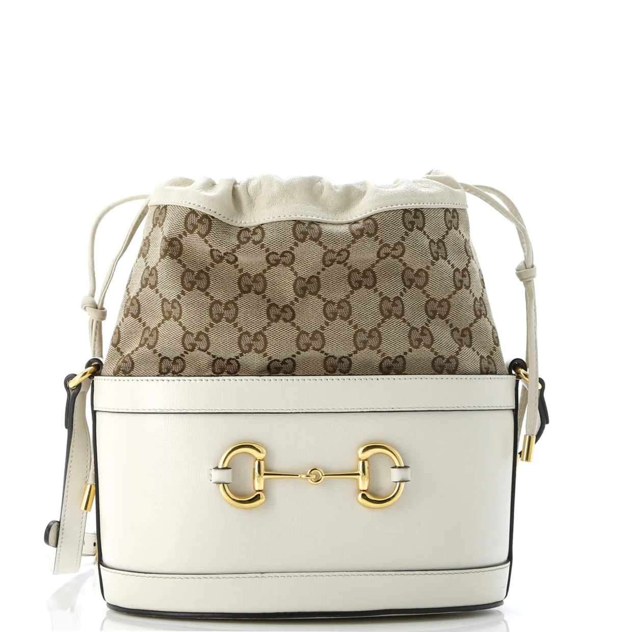 Horsebit 1955 Bucket Crossbody Bag Leather and GG Canvas Small - Deep Luxury