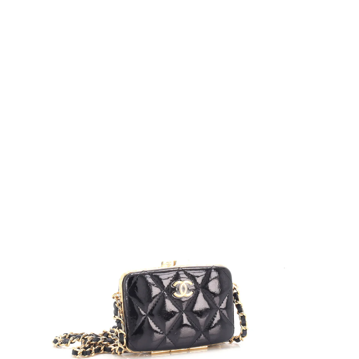 Framed Box Clutch with Chain Quilted Patent Mini - Deep Luxury