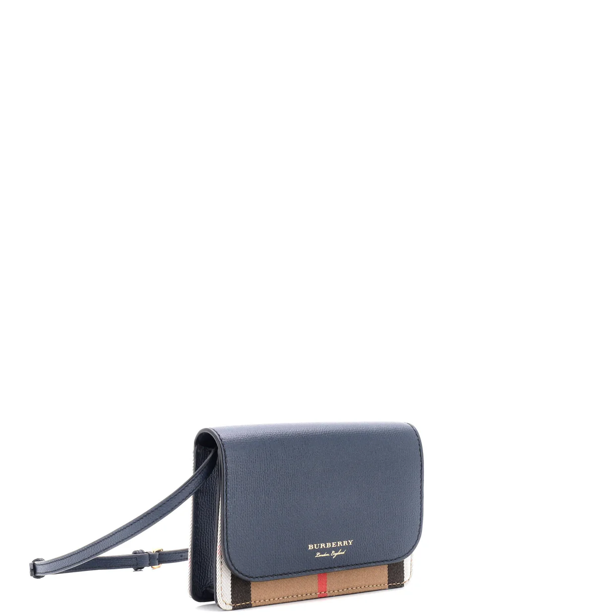 Hampshire Wallet on Strap Leather and House Check Canvas - Deep Luxury