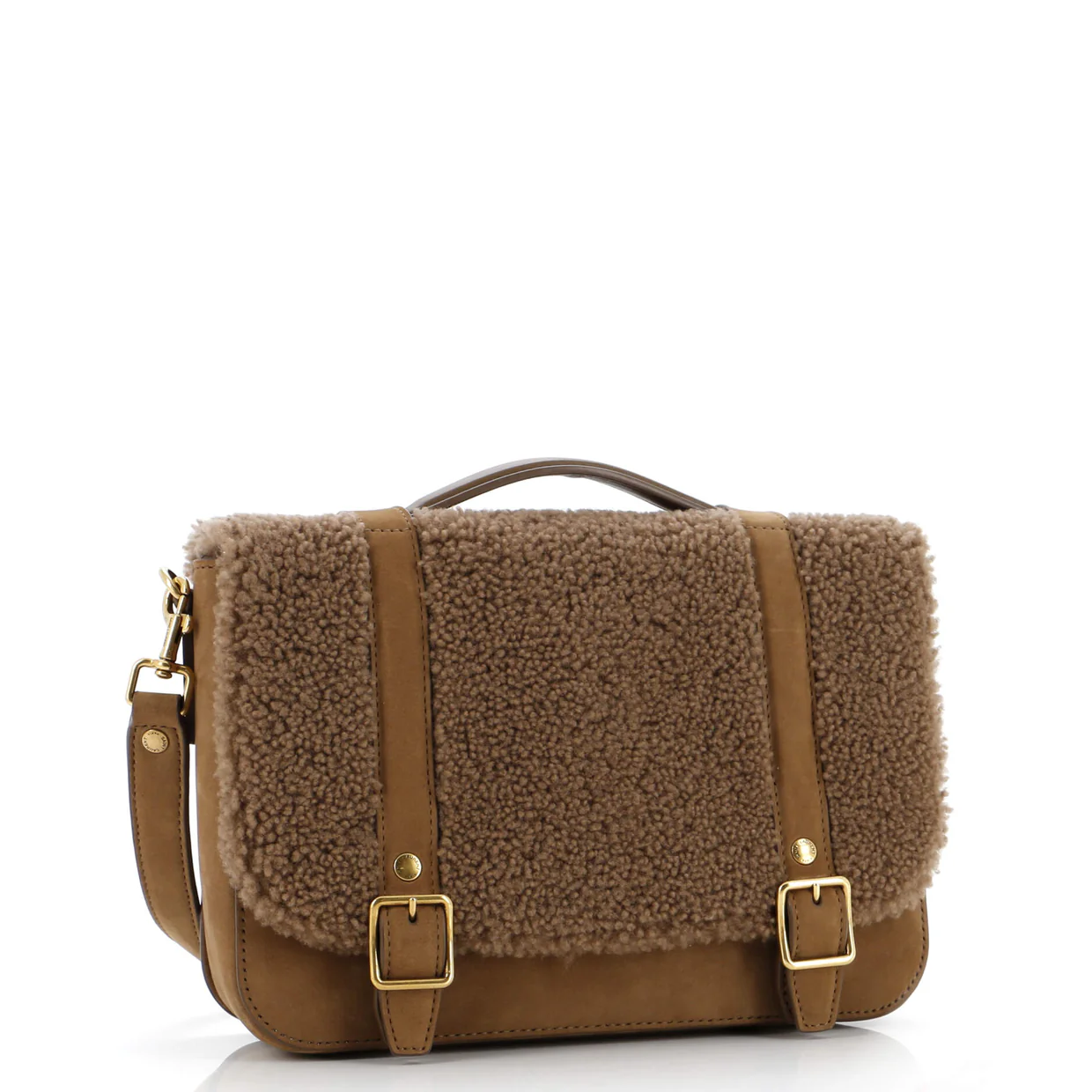 Schoolbag Satchel Shearling with Suede Mini - Deep Luxury