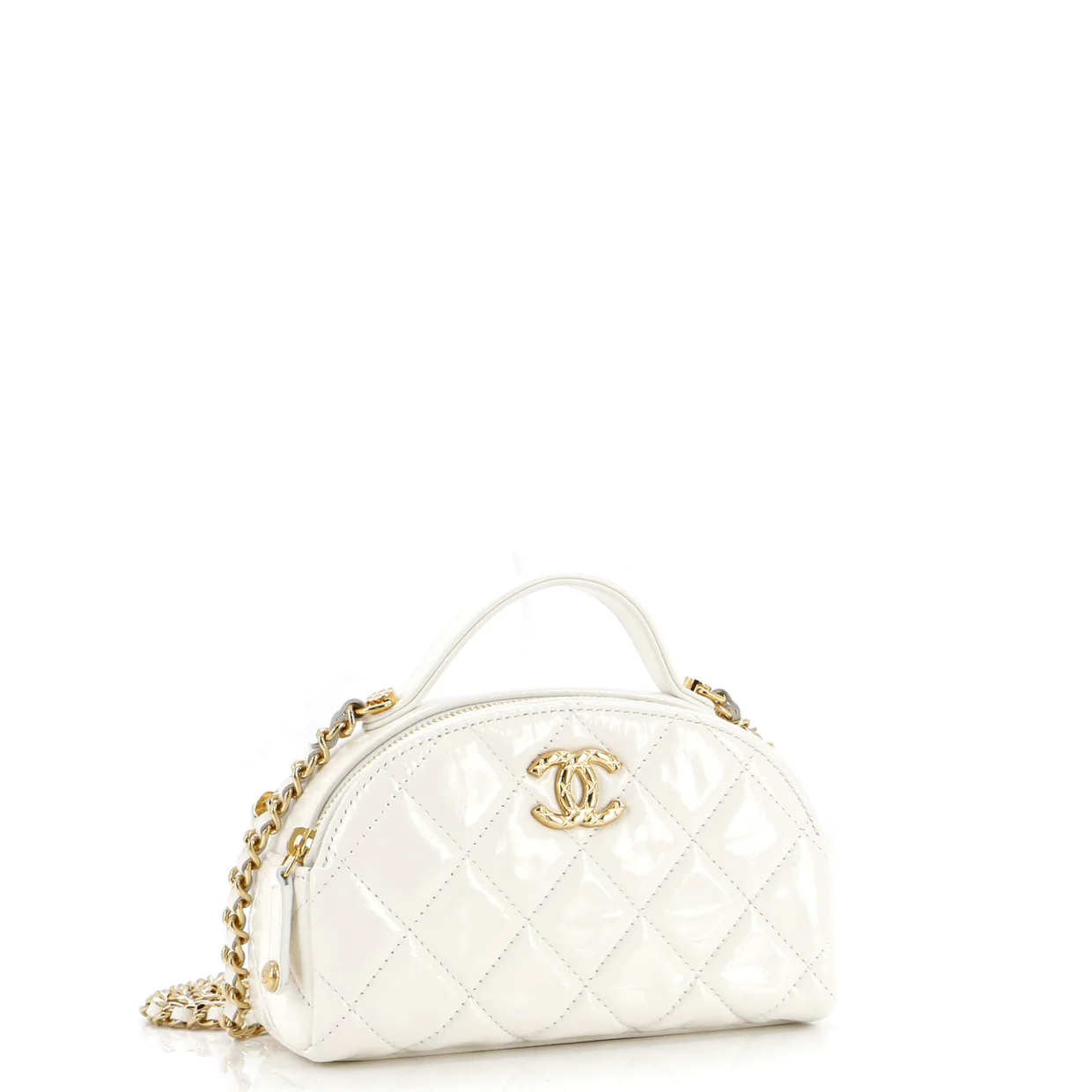 Double Zip Top Handle Vanity Case with Chain Quilted Shiny Calfskin - Deep Luxury