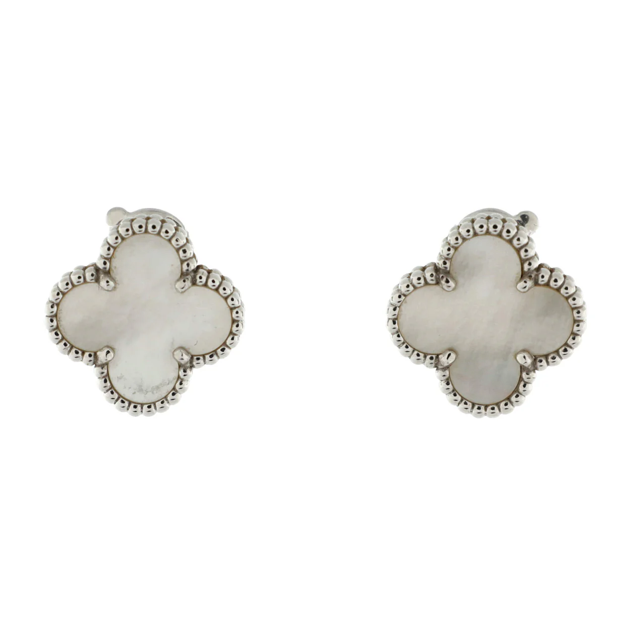 Vintage Alhambra Earrings 18K White Gold and Mother of Pearl - Deep Luxury