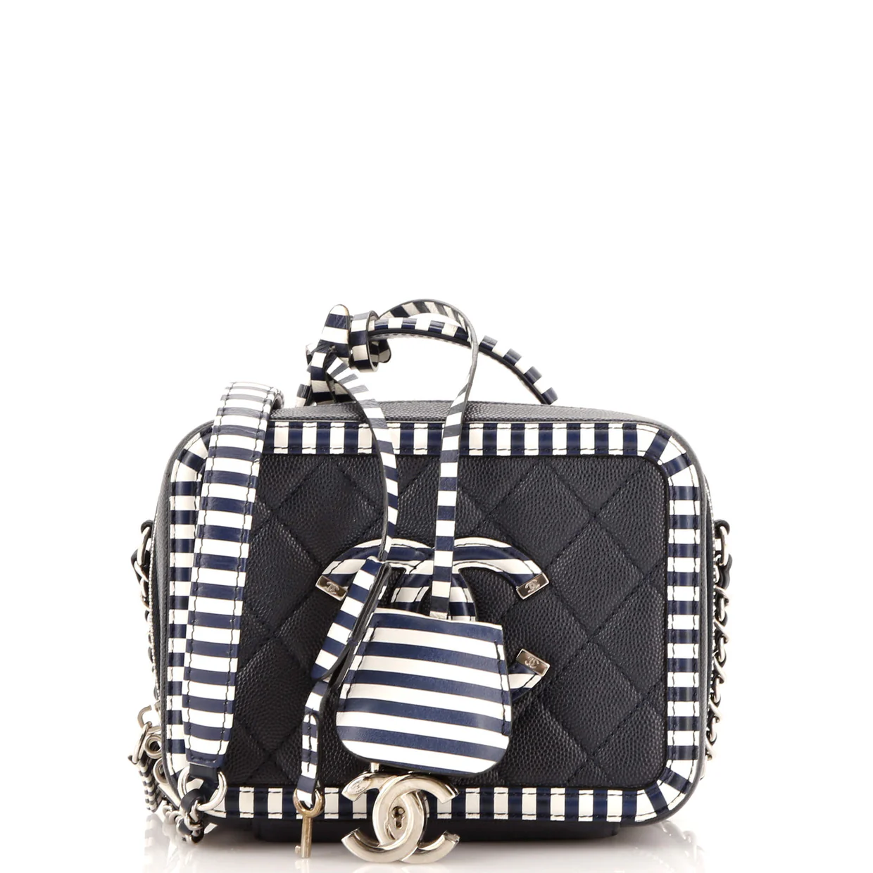 Filigree Vanity Case Quilted Caviar with Striped Leather Medium - Deep Luxury