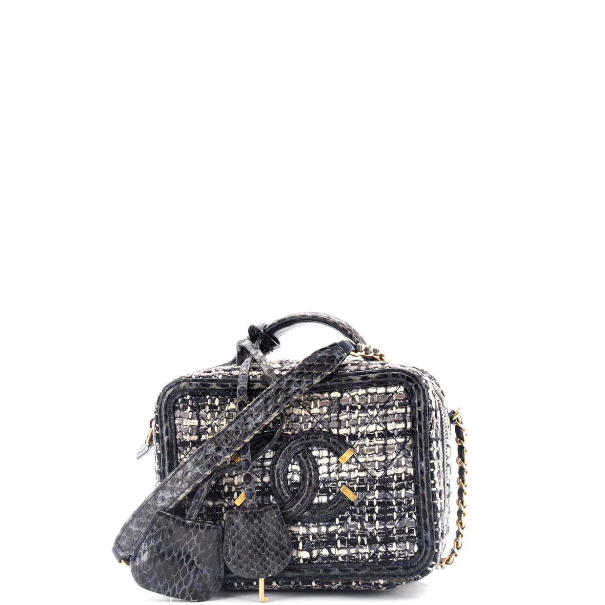 Filigree Vanity Case Quilted Tweed with Snakeskin Small - Deep Luxury