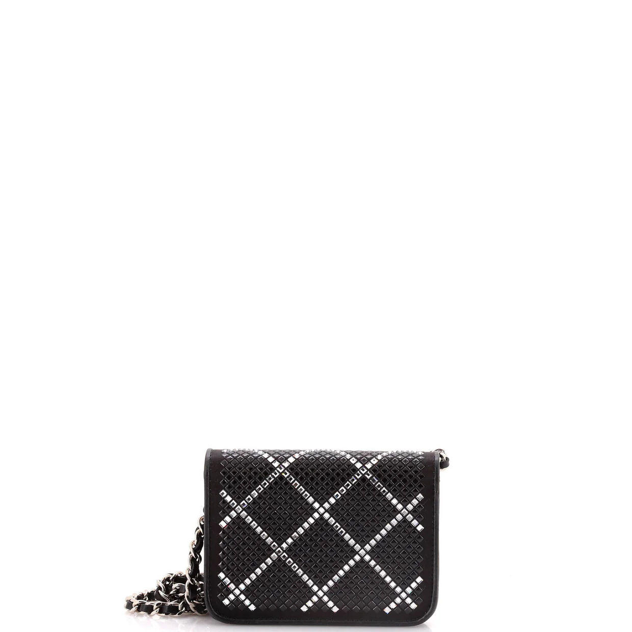 CC Flap Card Holder on Chain Strass Embellished Satin Mini - Deep Luxury