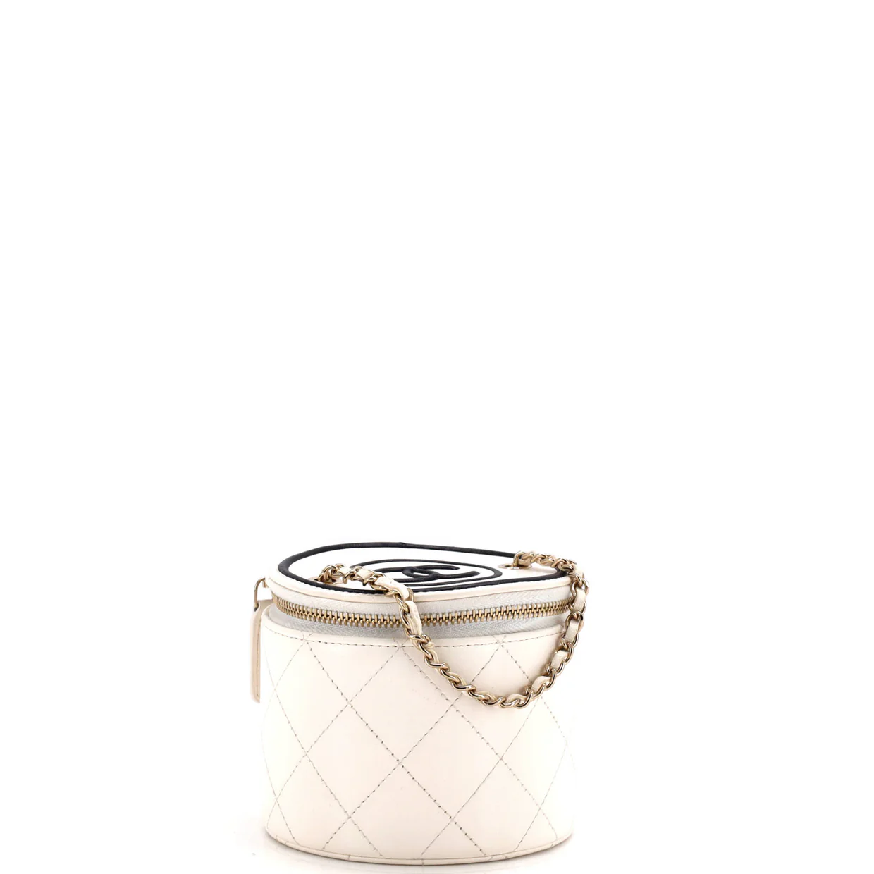 CC Round Vanity Case with Chain Quilted Lambskin Mini - Deep Luxury