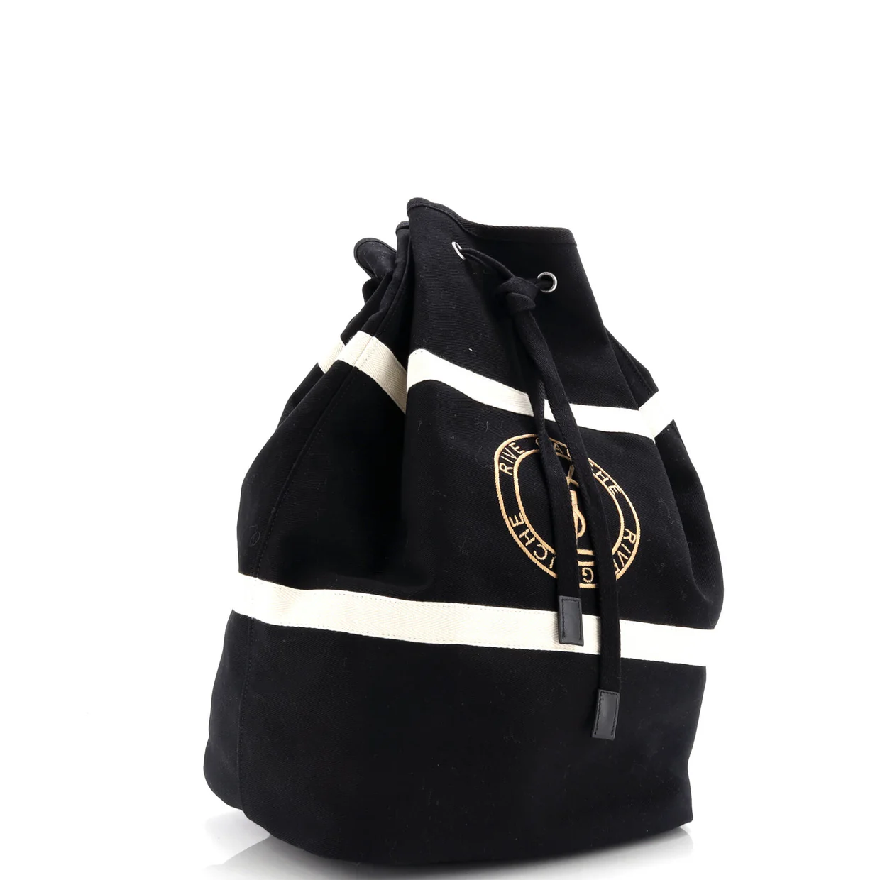 Rive Gauche Drawstring Sling Bag Embroidered Canvas - Deep Luxury