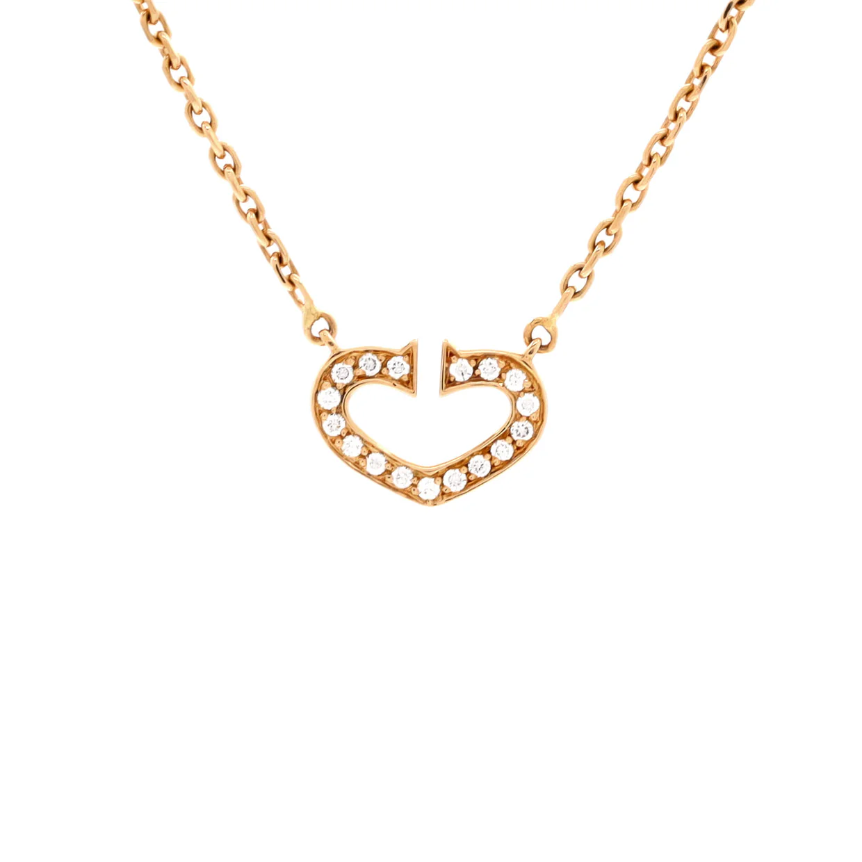 C Heart de Cartier Pendant Necklace 18K Rose Gold with Pave Diamonds - Deep Luxury