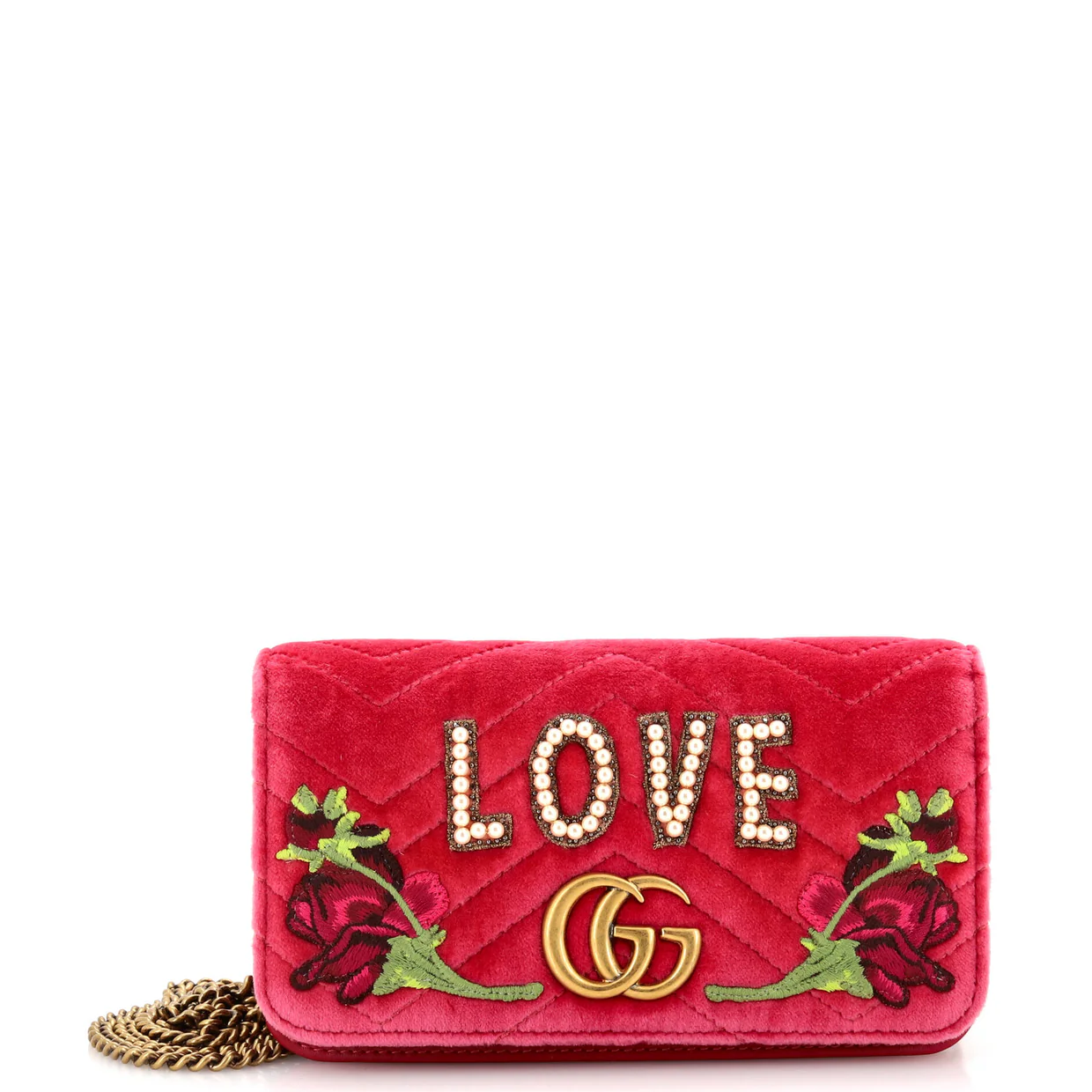 GG Marmont Chain Flap Bag Embroidered Matelasse Velvet Mini - Deep Luxury