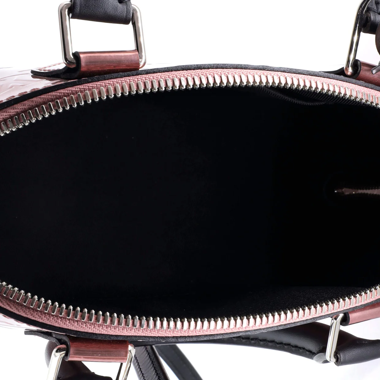 Alma Handbag Metallic Monogram Vernis with Leather BB - Deep Luxury