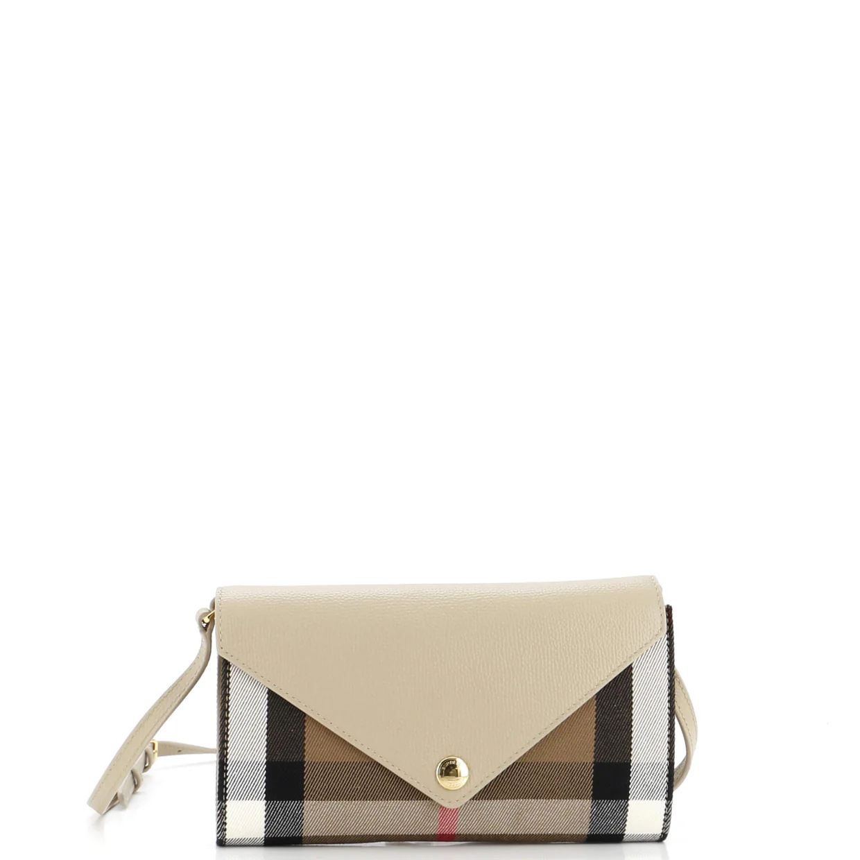 Hannah Envelope Wallet on Strap Leather and House Check Canvas - Deep Luxury