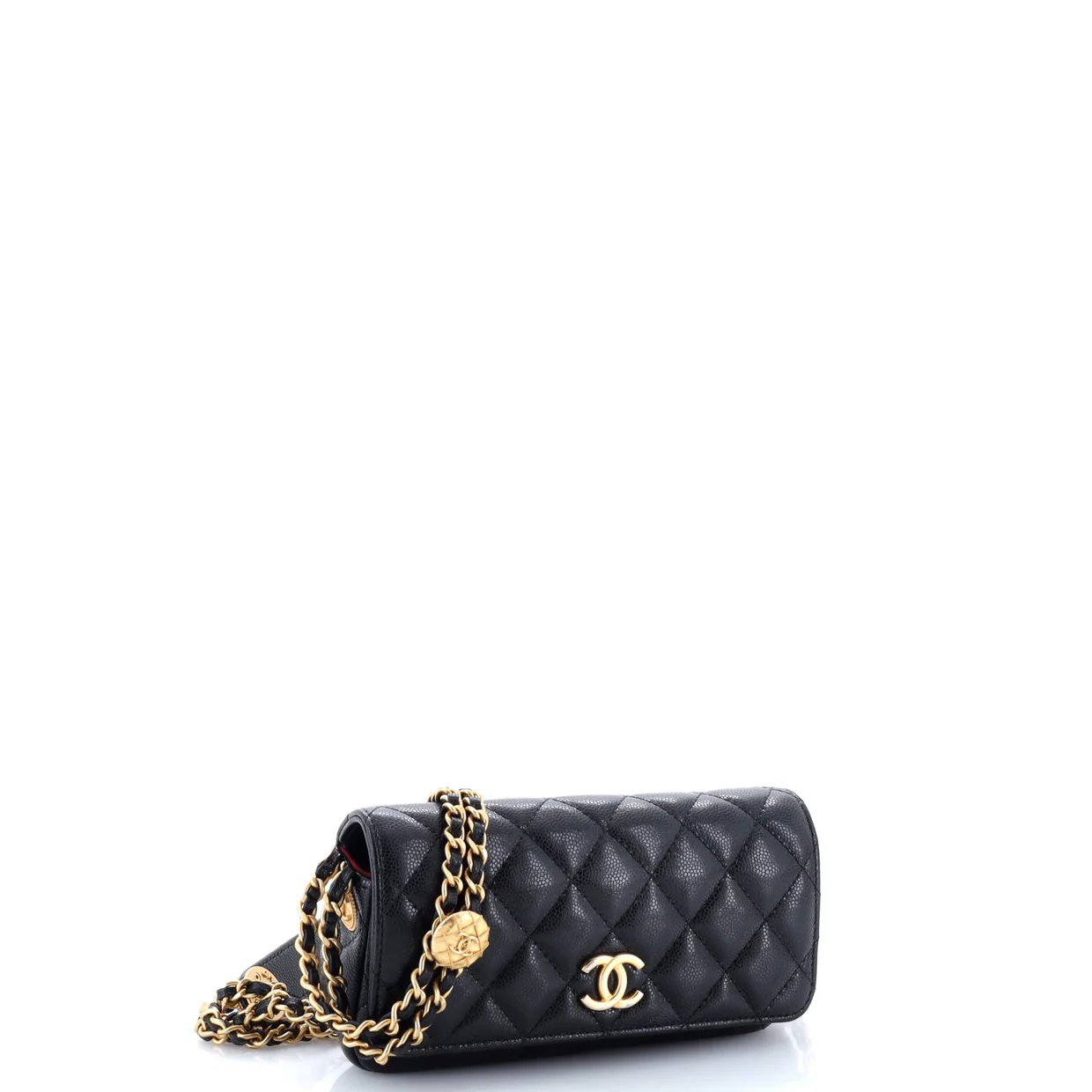 Twist Your Buttons Flap Clutch with Chain Quilted Caviar - Deep Luxury