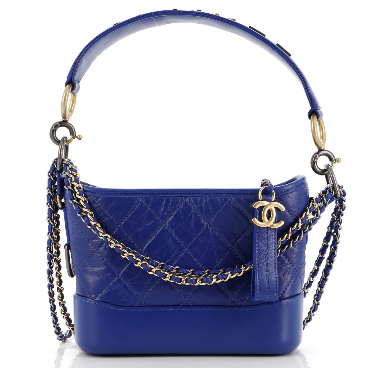 Gabrielle Hobo with Logo Handle Quilted Aged Calfskin Small - Deep Luxury