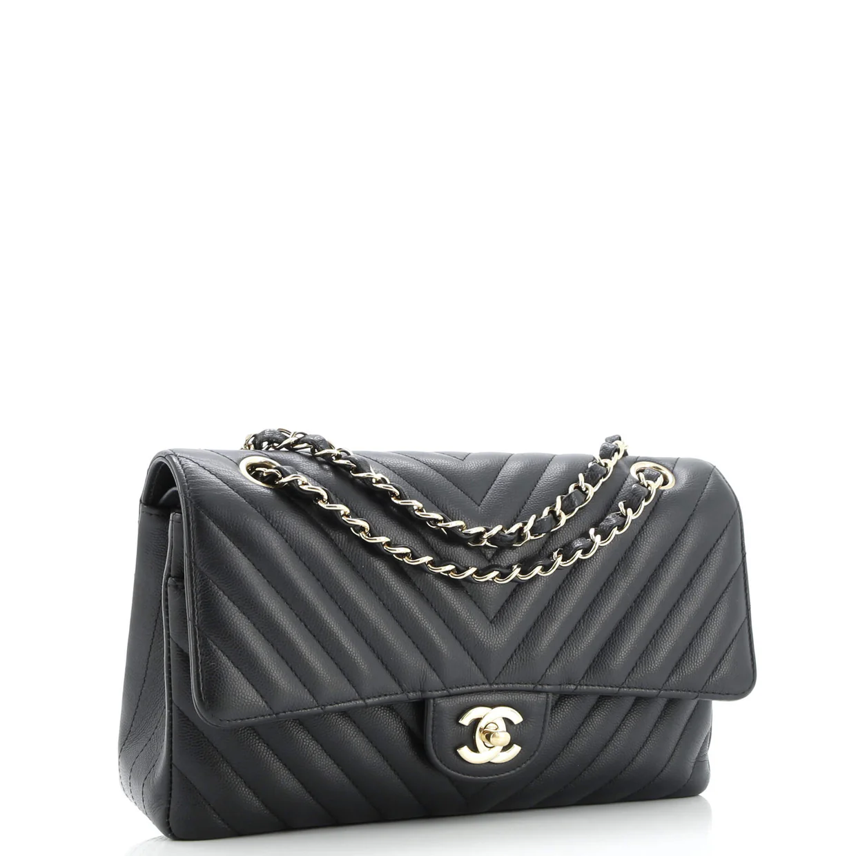Classic Double Flap Bag Chevron Caviar Medium - Deep Luxury
