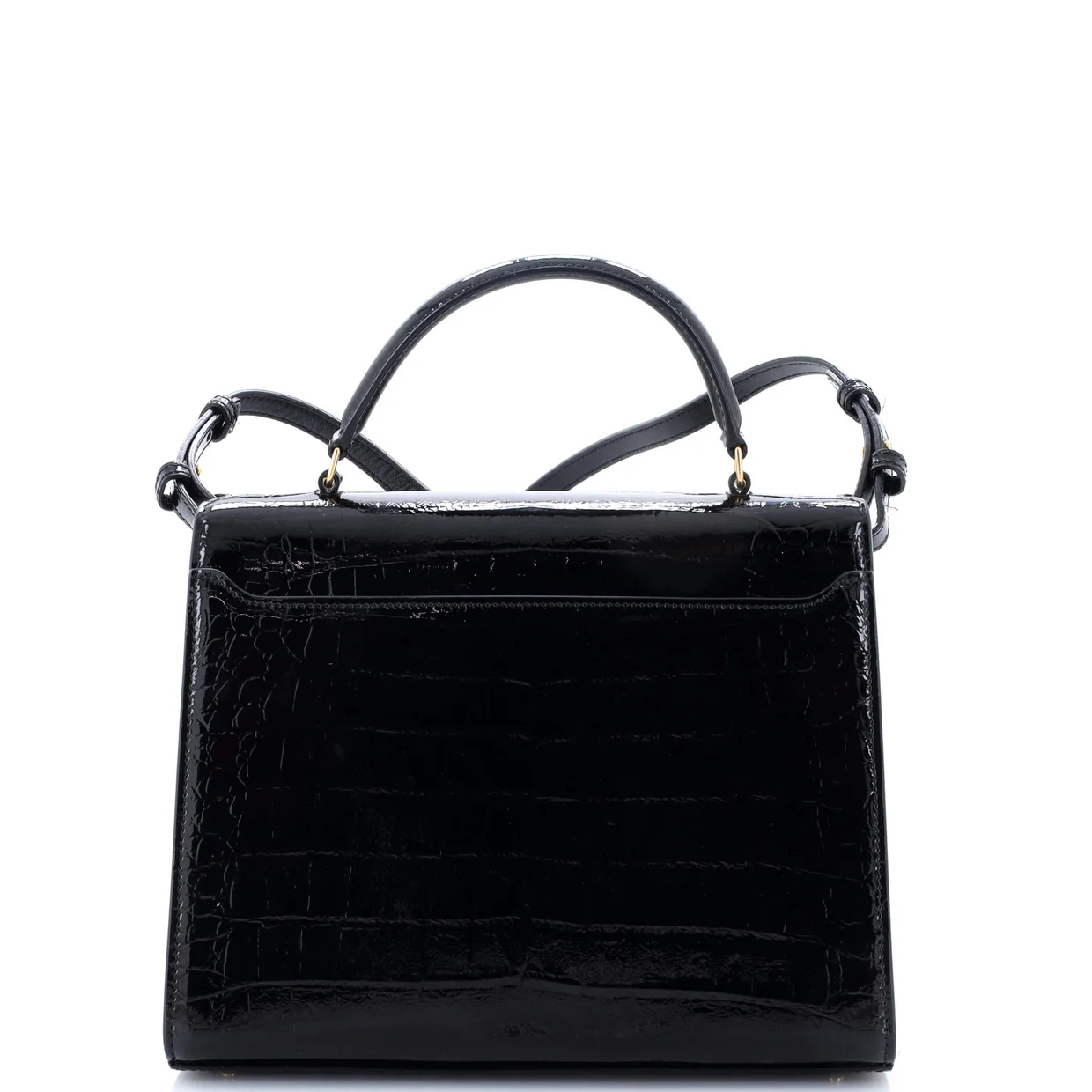 Cassandra Top Handle Bag Crocodile Embossed Leather Medium - Deep Luxury