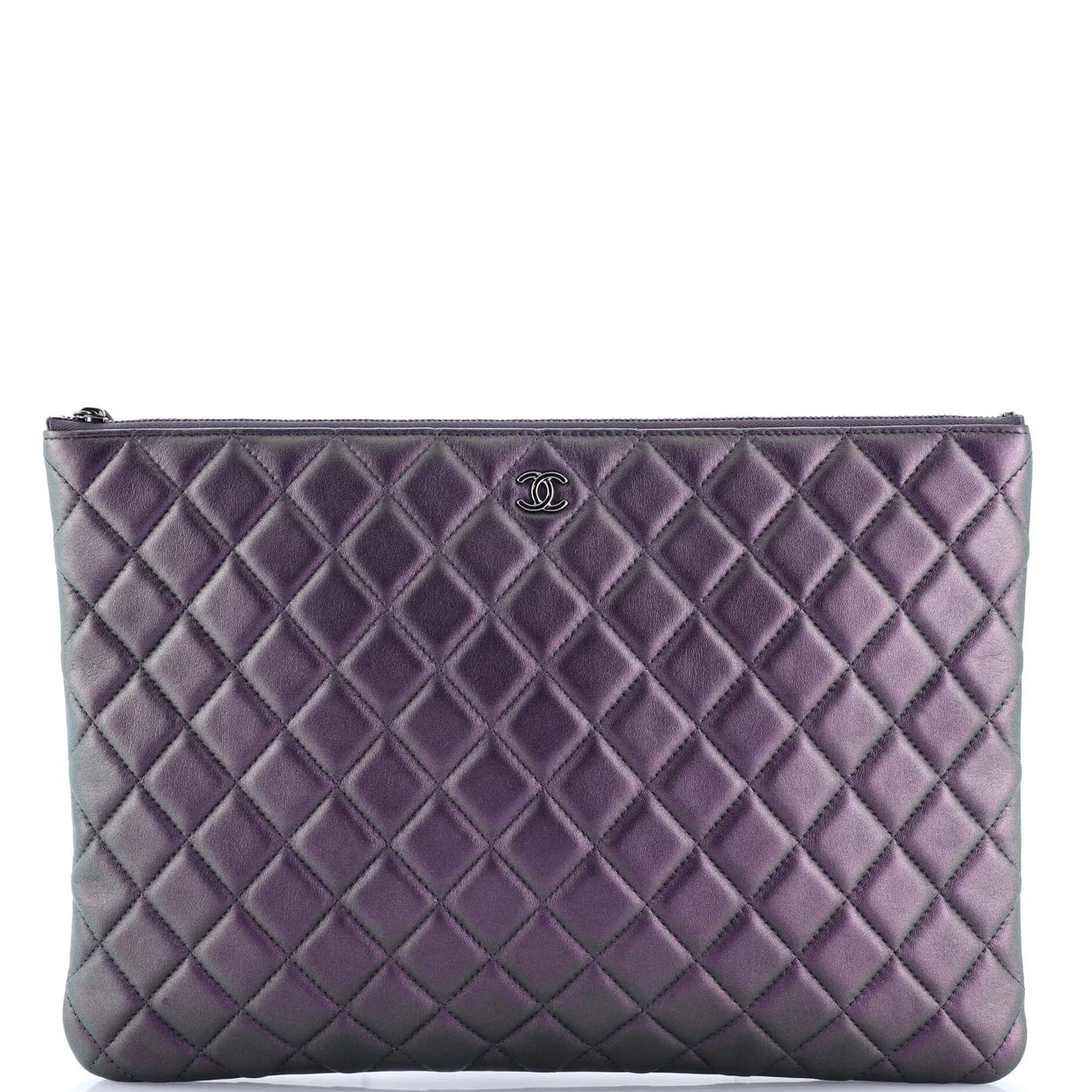 O Case Clutch Quilted Iridescent Lambskin Large - Deep Luxury