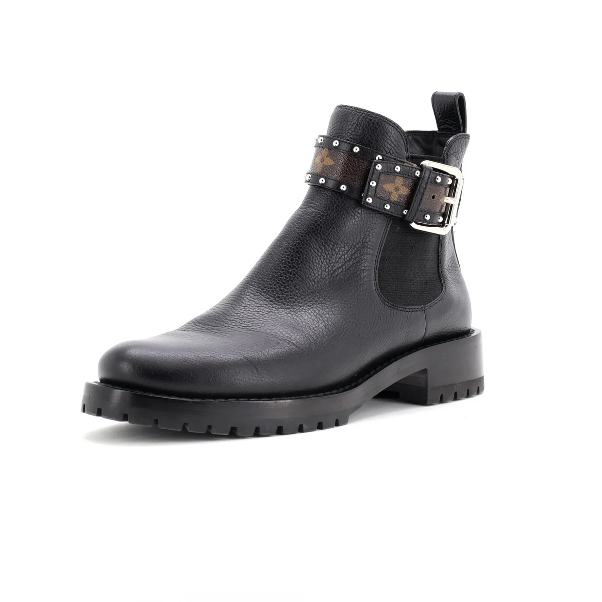 Women's Discovery Flat Ankle Boots Leather with Monogram Canvas - Deep Luxury