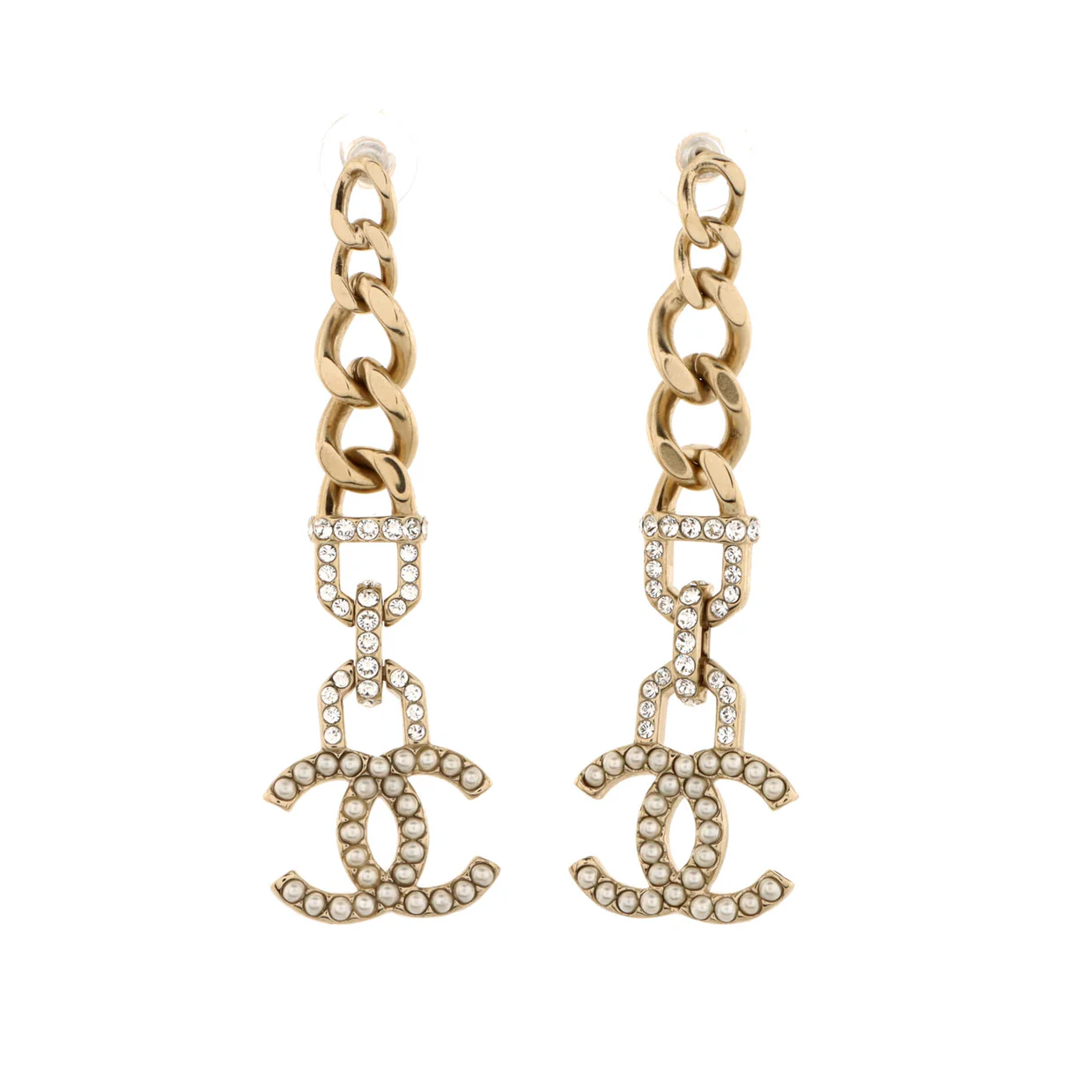 CC Vendome Dangle Earrings Metal with Crystals and Faux Pearls - Deep Luxury