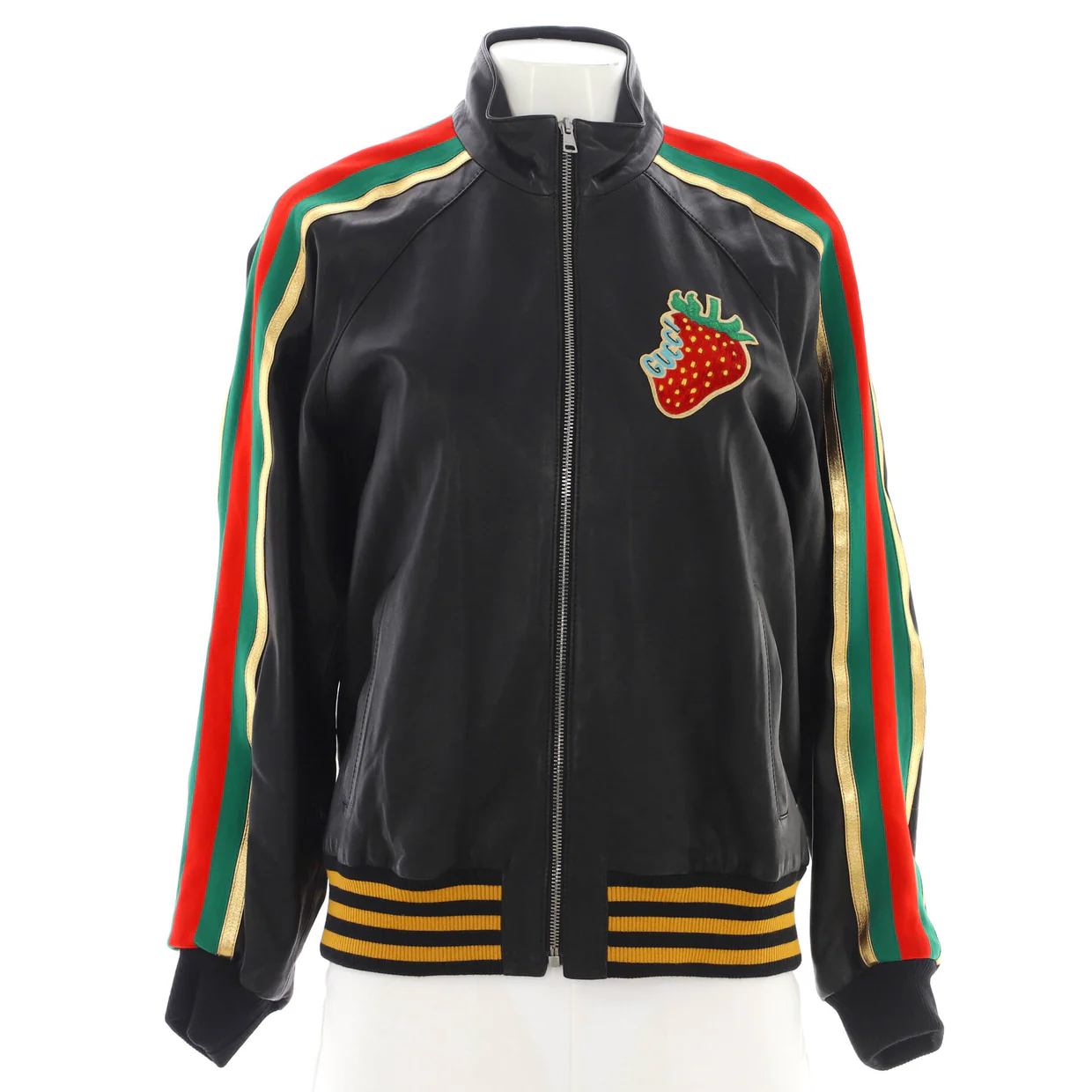 Women's Logo Strawberry Bomber Jacket Leather - Deep Luxury