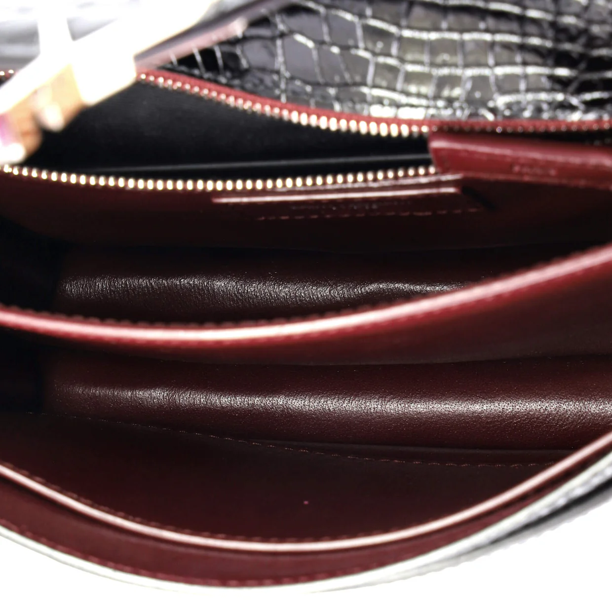 Cassandra Chain Shoulder Bag Crocodile Embossed Leather Small - Deep Luxury