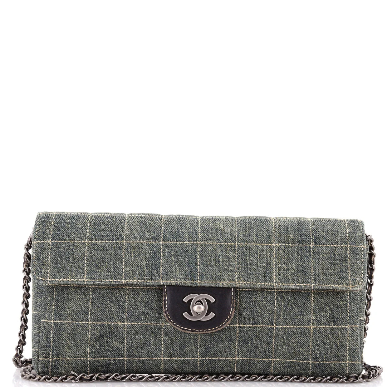 Chocolate Bar Flap Bag Quilted Denim East West - Deep Luxury