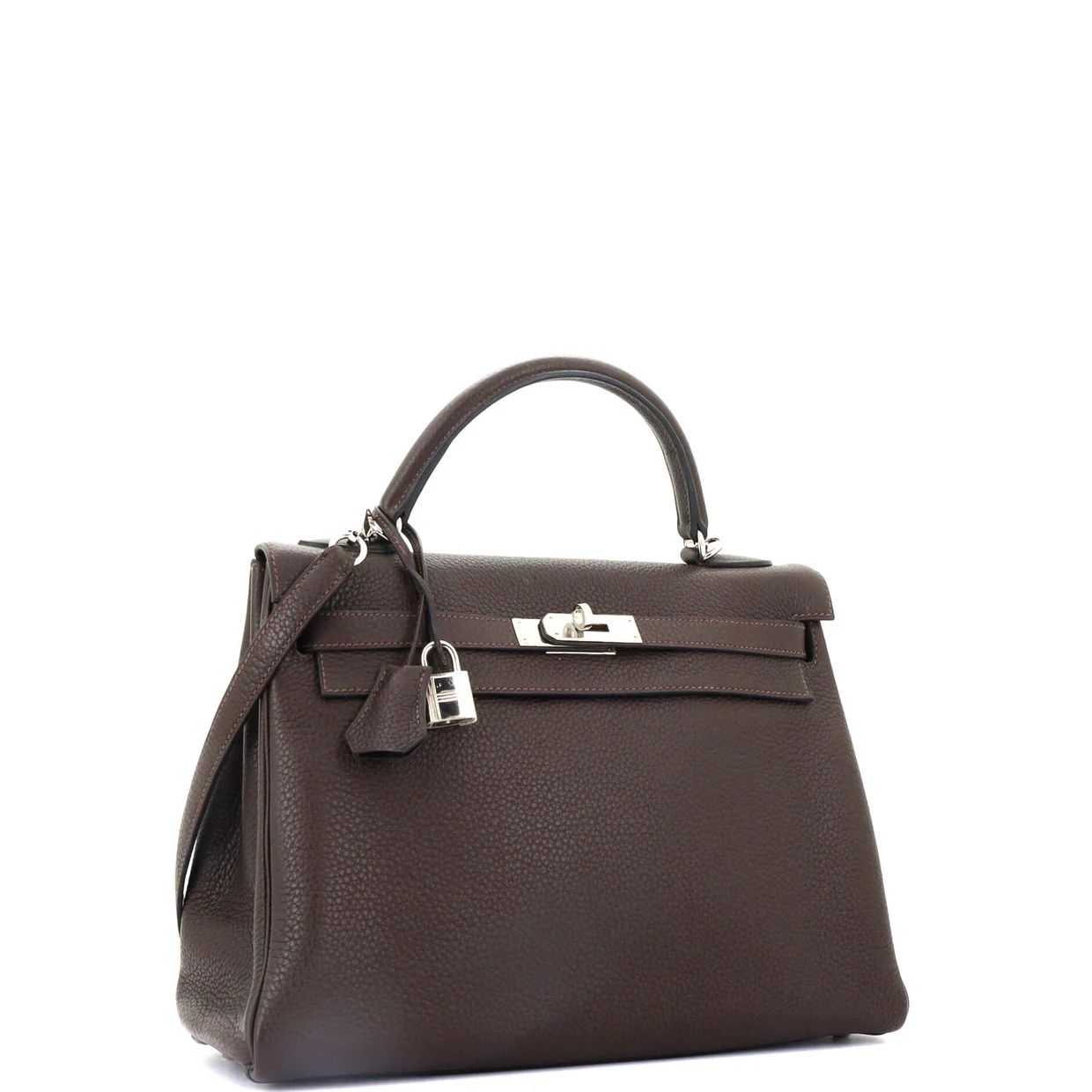 Kelly Handbag Chocolat Clemence with Palladium Hardware 32 - Deep Luxury