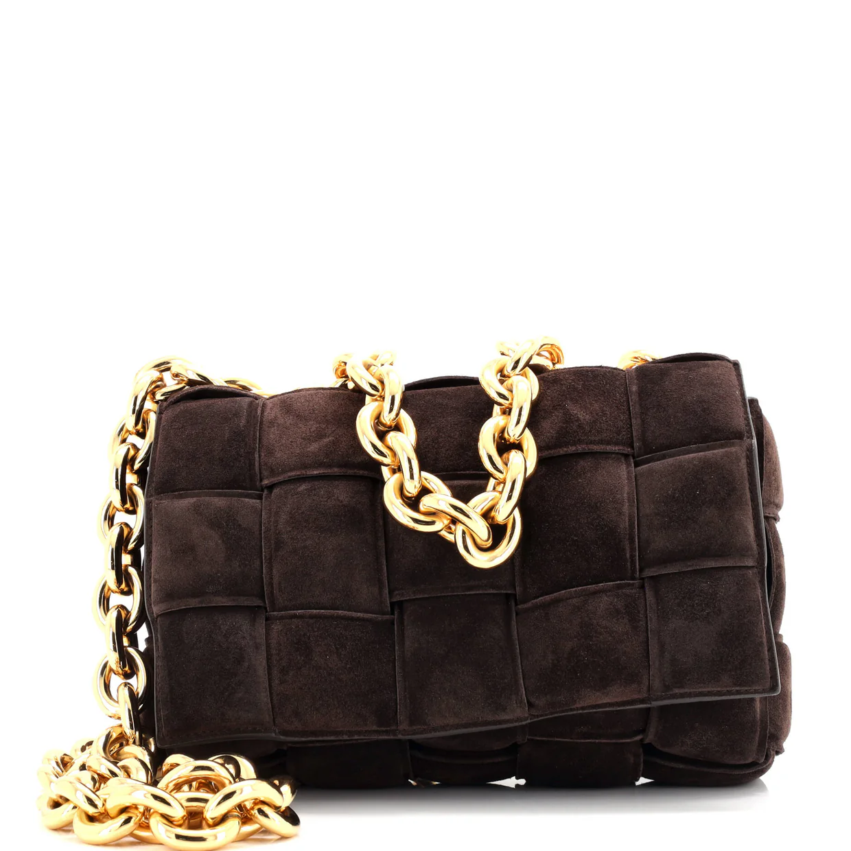 Cassette Chain Crossbody Bag Padded Maxi Intrecciato Suede - Deep Luxury
