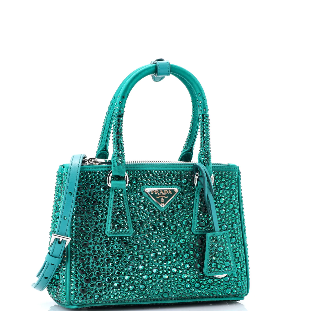 Galleria Double Zip Tote Crystal Embellished Satin Mini - Deep Luxury