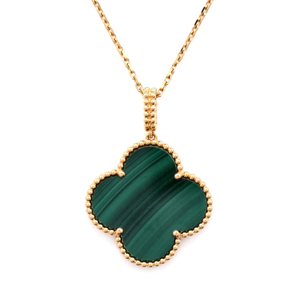 Magic Alhambra Pendant Necklace 18K Yellow Gold and Malachite - Deep Luxury