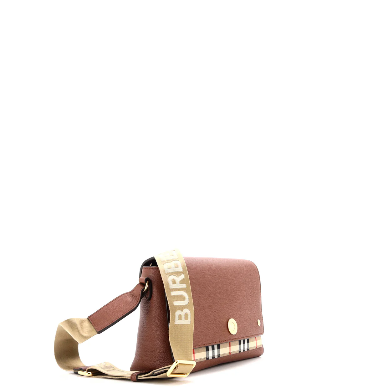 Note Crossbody Bag Leather with Vintage Check Canvas Medium - Deep Luxury