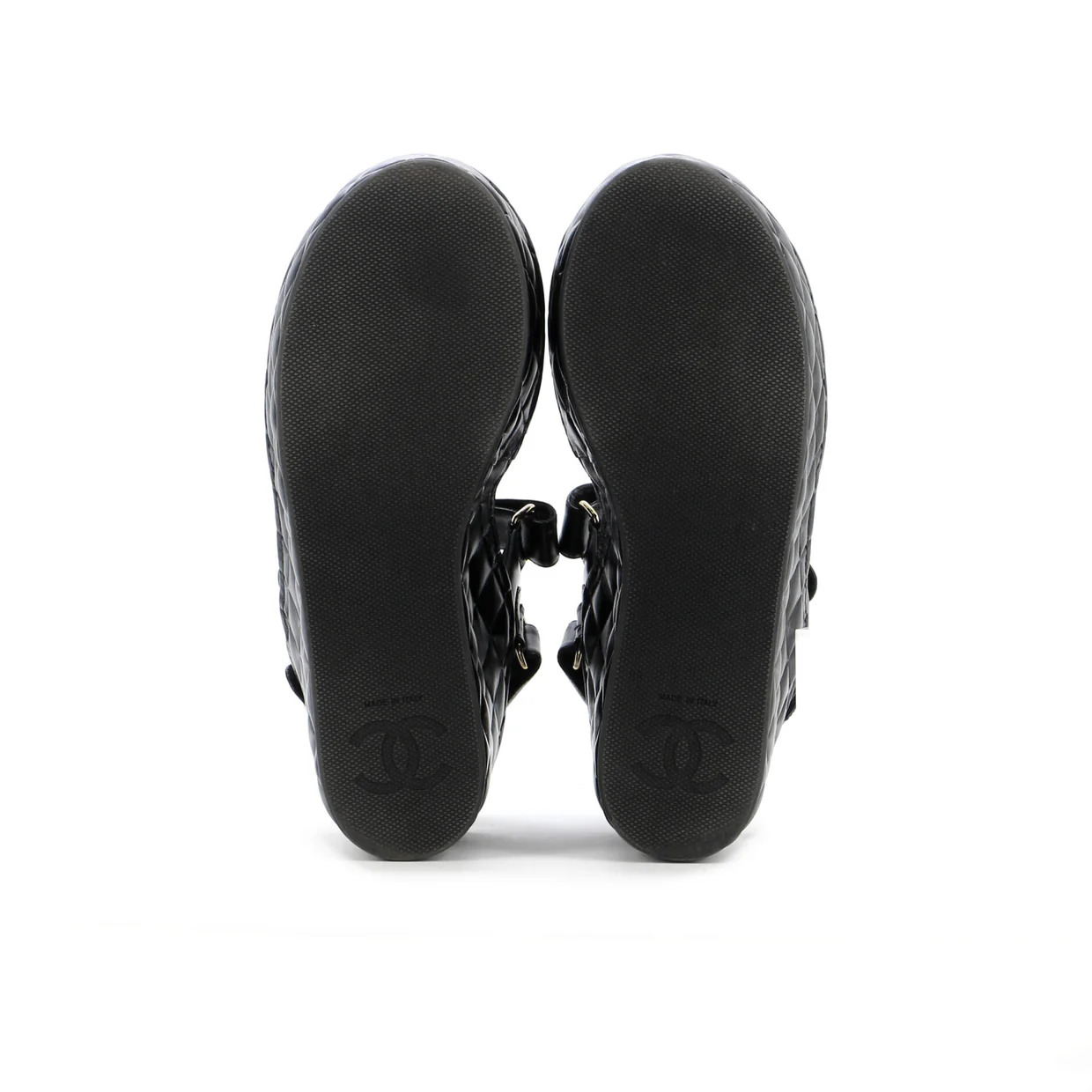 Women's Logo Velcro Strap Wedge Sandals Quilted Leather - Deep Luxury