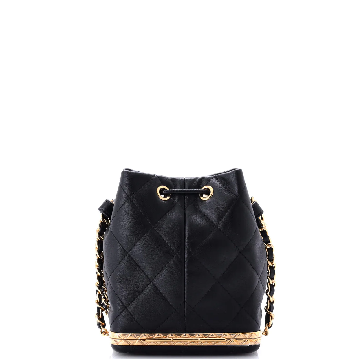Lock Frame Bucket Bag with Chain Quilted Lambskin Small - Deep Luxury