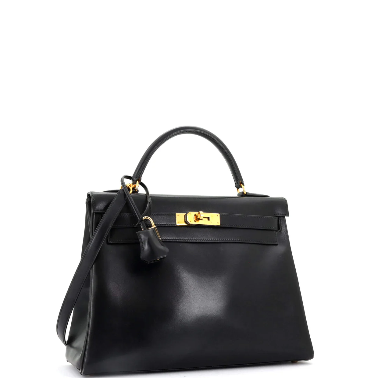 Kelly Handbag Noir Box Calf with Gold Hardware 32 - Deep Luxury