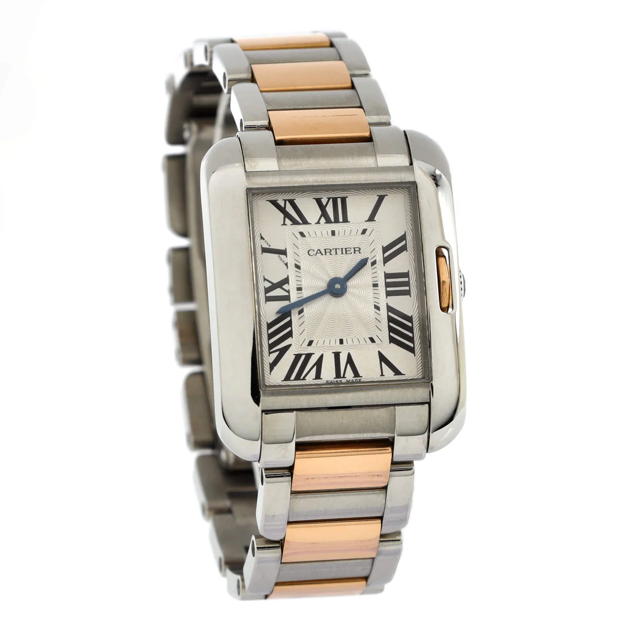 Tank Anglaise Quartz Watch Stainless Steel and Rose Gold 23 - Deep Luxury