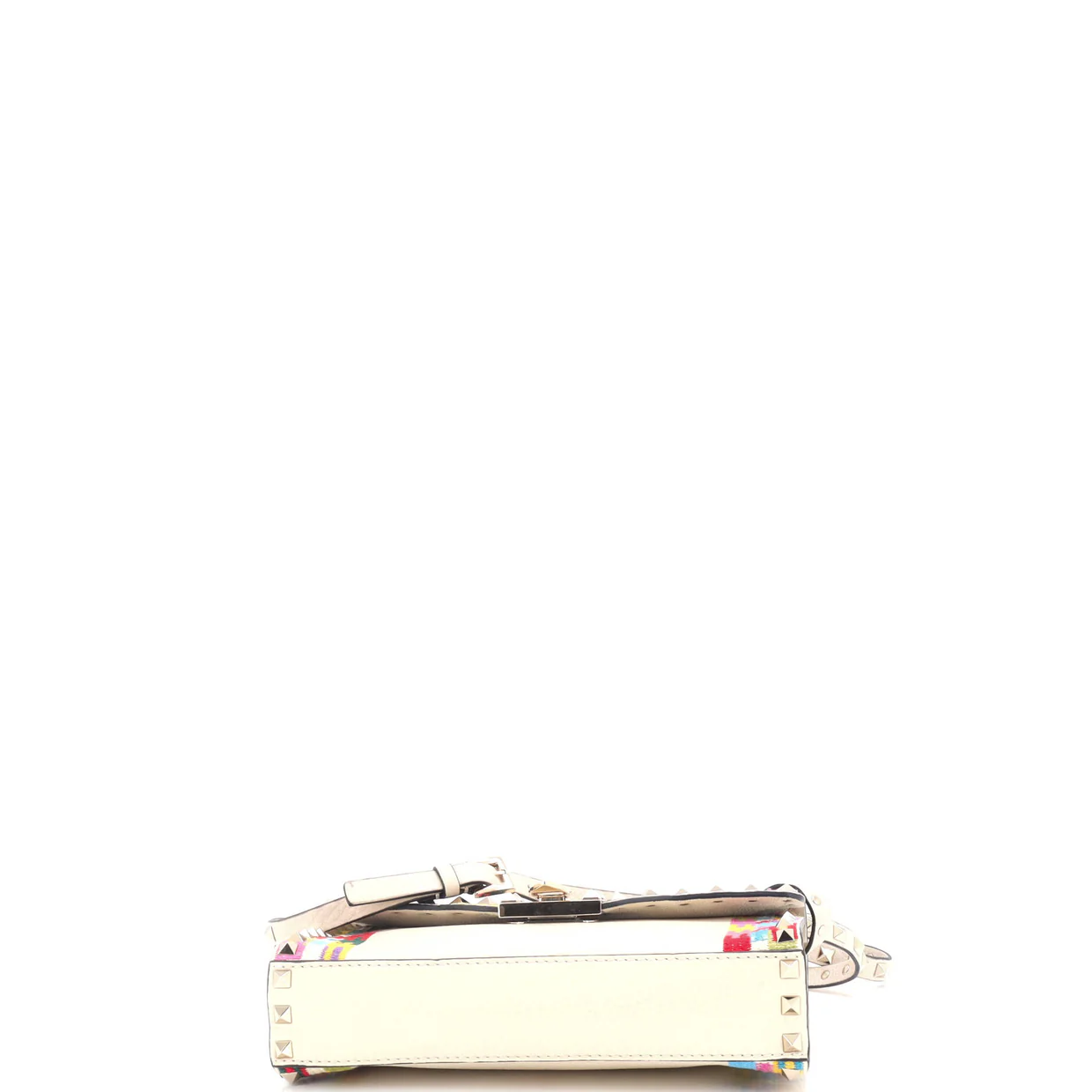 Rockstud Flip Lock Flap Bag Embroidered Leather Small - Deep Luxury