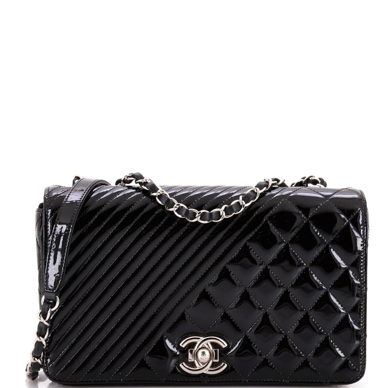 Coco Boy Flap Bag Quilted Patent Medium - Deep Luxury