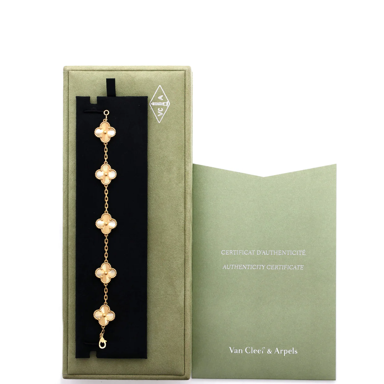 Vintage Alhambra 5 Motifs Bracelet Guilloche 18K Yellow Gold - Deep Luxury