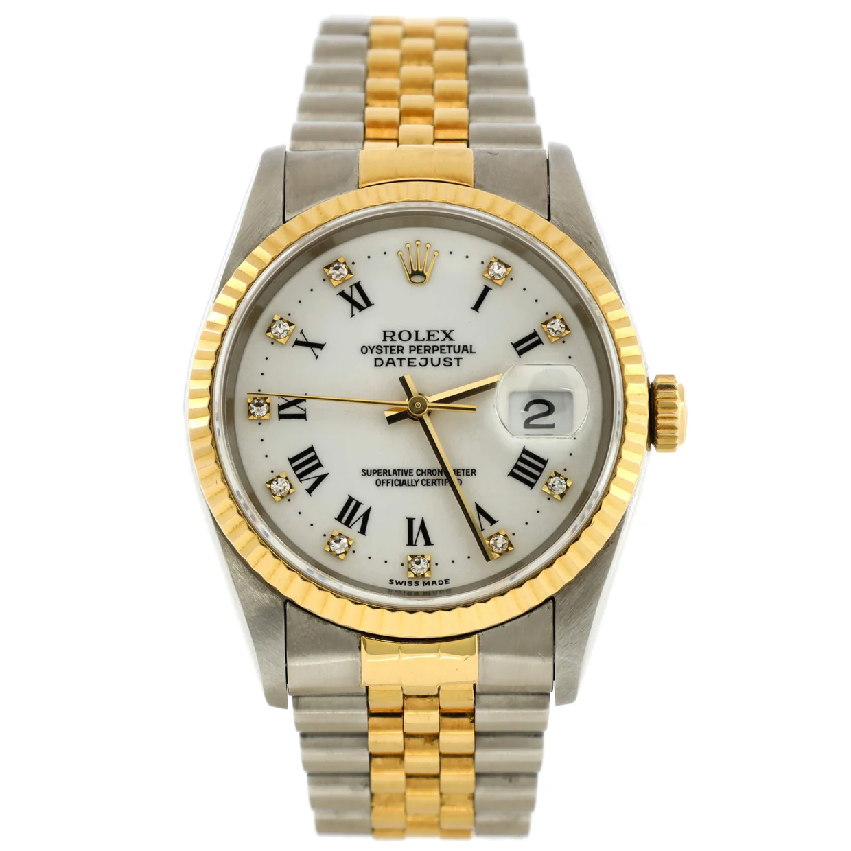 Oyster Perpetual Datejust Automatic Watch Stainless Steel and Yellow Gold with Diamond Markers 36 - Deep Luxury