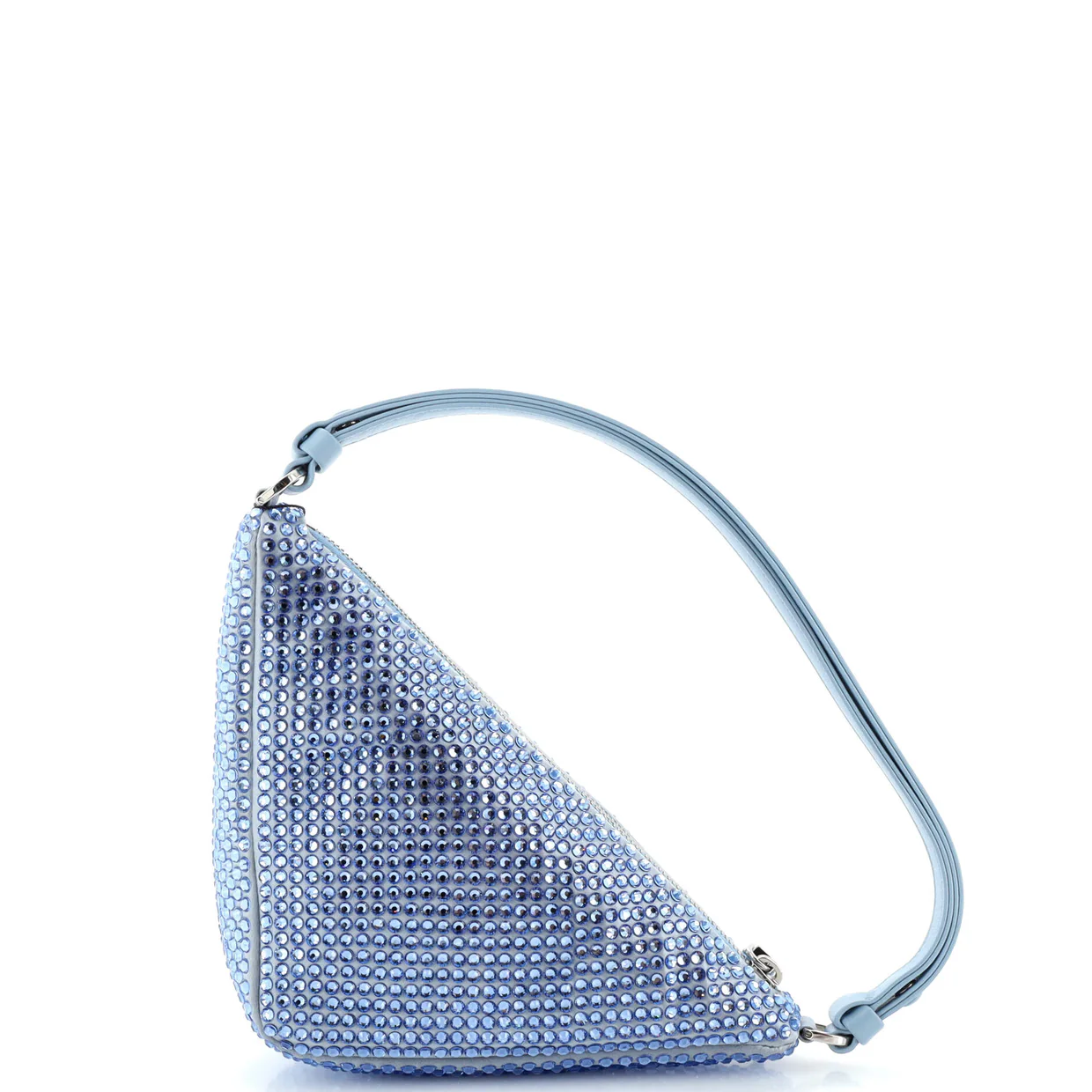 Triangle Top Handle Pouch Bag Crystal Embellished Satin Mini - Deep Luxury