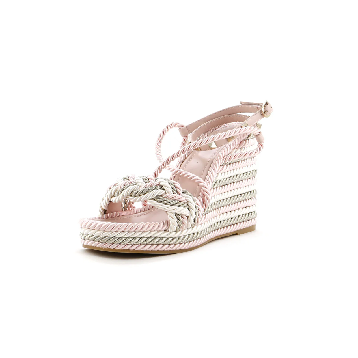Women's Rockstud Torchon Espadrille Wedge Sandals Leather and Cord - Deep Luxury