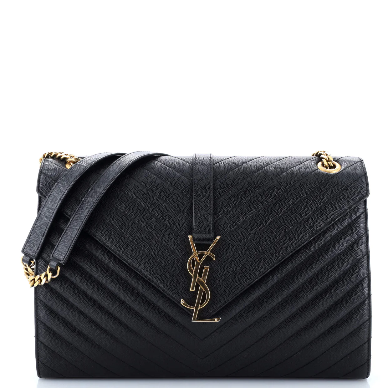 Classic Monogram Envelope Satchel Matelasse Chevron Leather Large - Deep Luxury