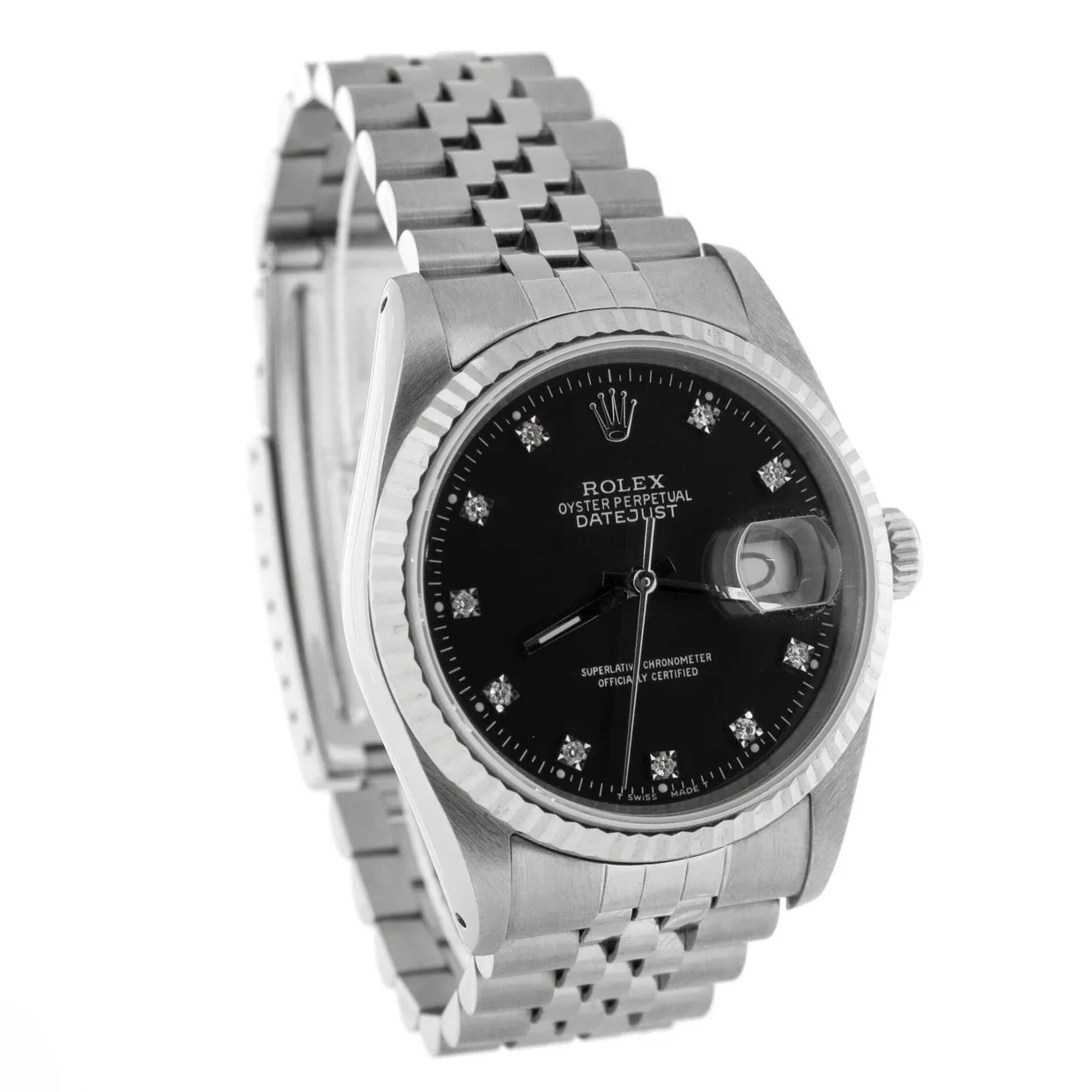 Oyster Perpetual Datejust Automatic Watch Stainless Steel and White Gold with Diamond Markers 36 - Deep Luxury