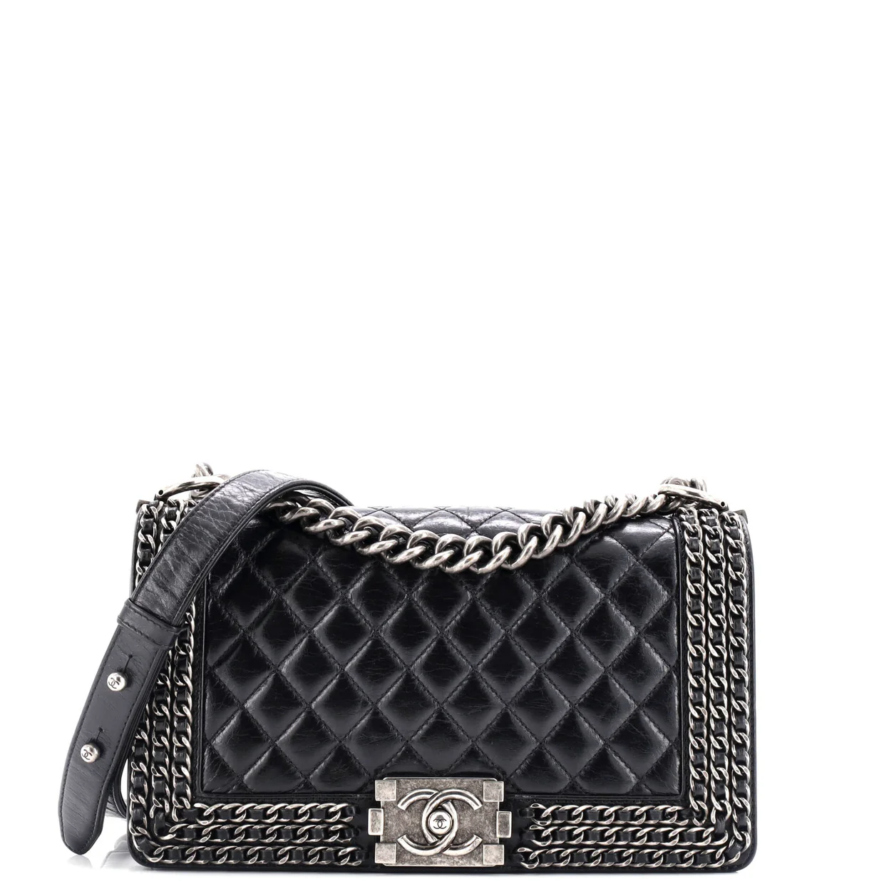 Chained Boy Flap Bag Quilted Glazed Calfskin Old Medium - Deep Luxury