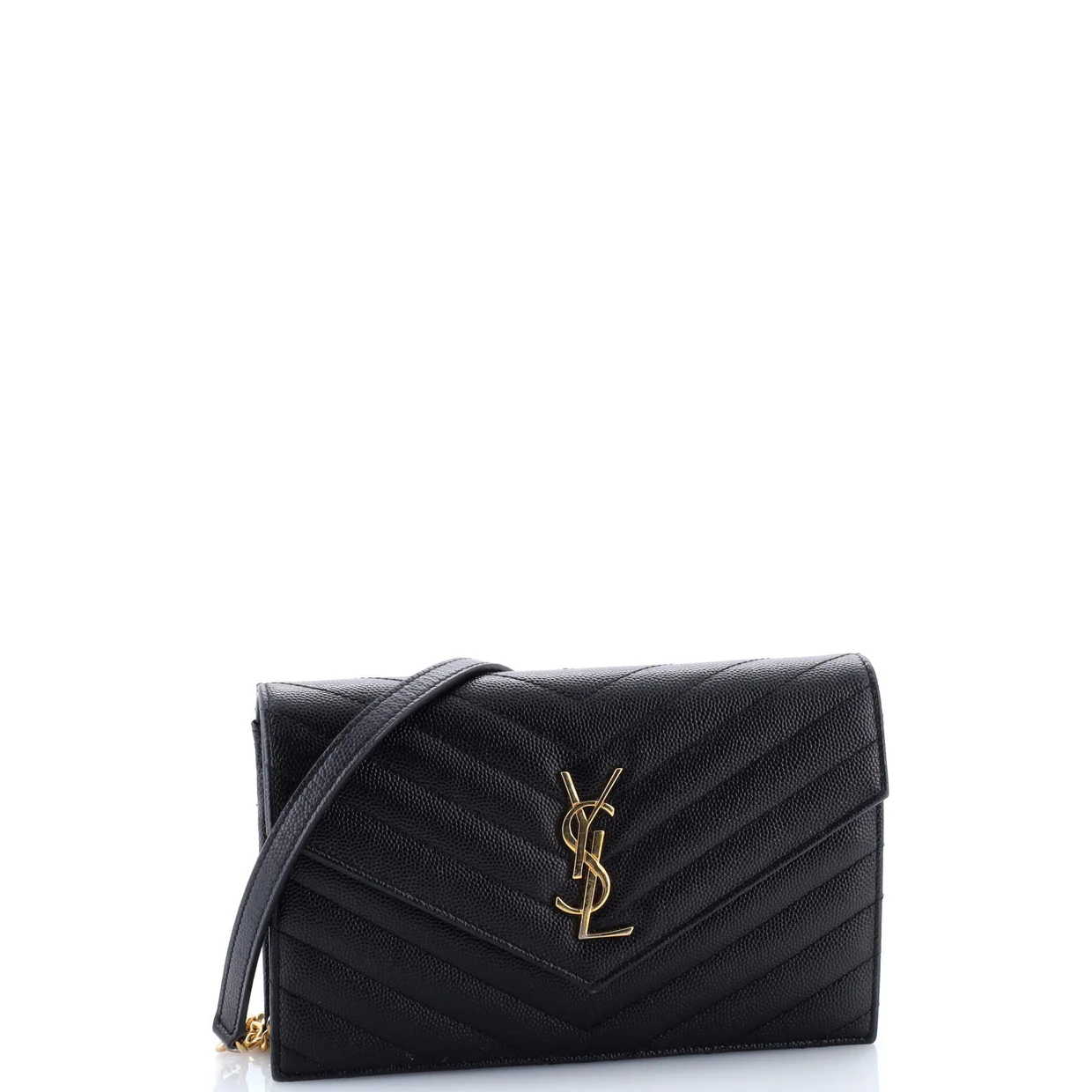 Classic Monogram Wallet on Chain Matelasse Chevron Leather Small - Deep Luxury