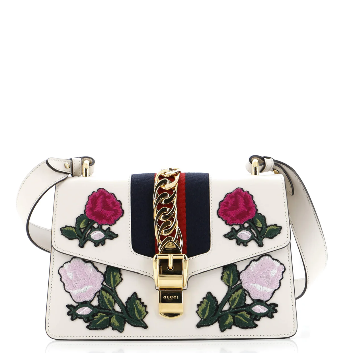 Sylvie Shoulder Bag Embroidered Leather Small - Deep Luxury