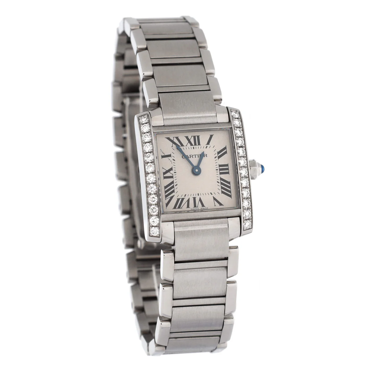 Tank Francaise Quartz Watch Stainless Steel with Diamond Bezel 20 - Deep Luxury